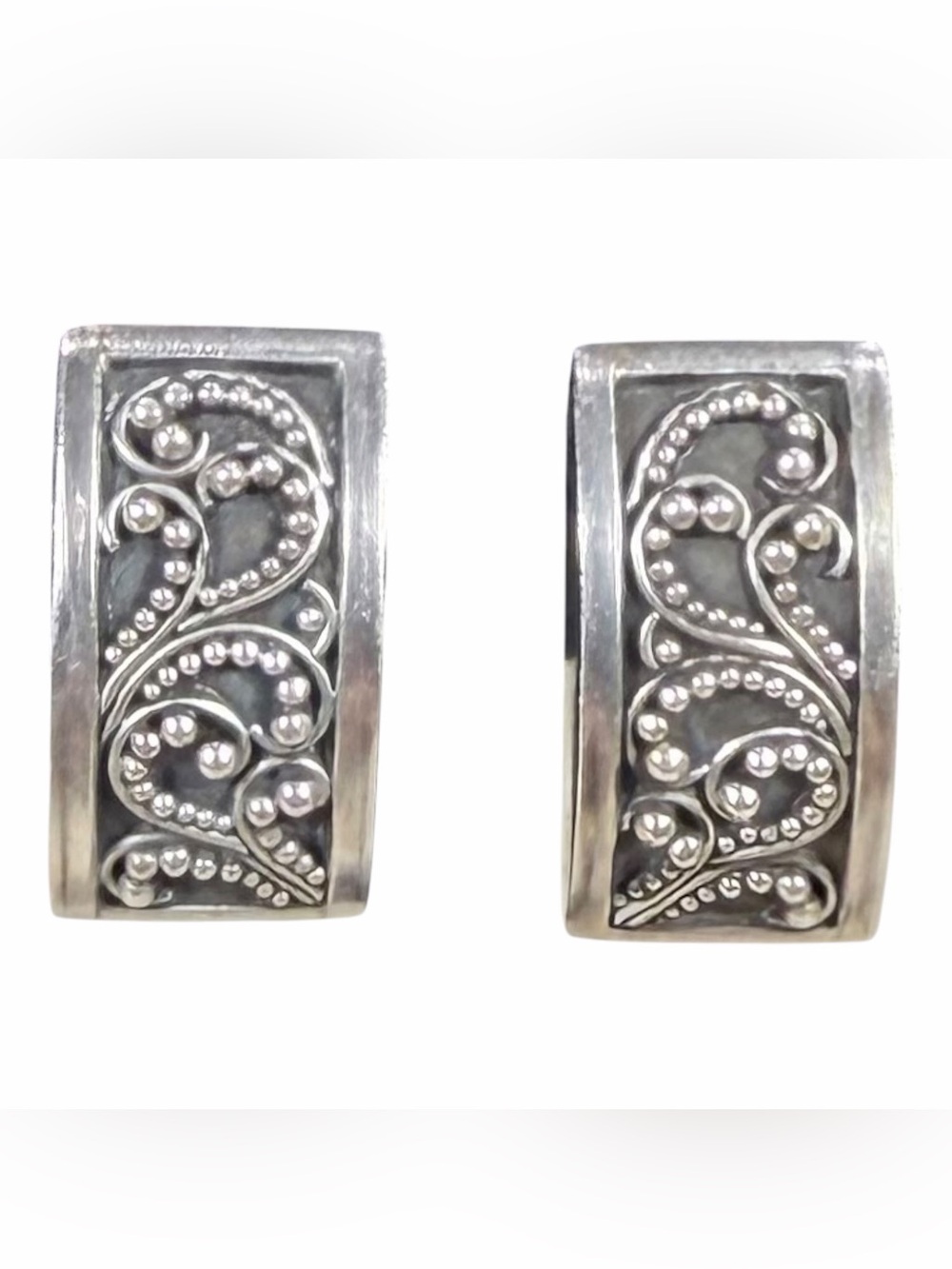 Lois Hill Handmade Sterling Silver Earrings Artisan 3/4” Indonesia Floral Vine